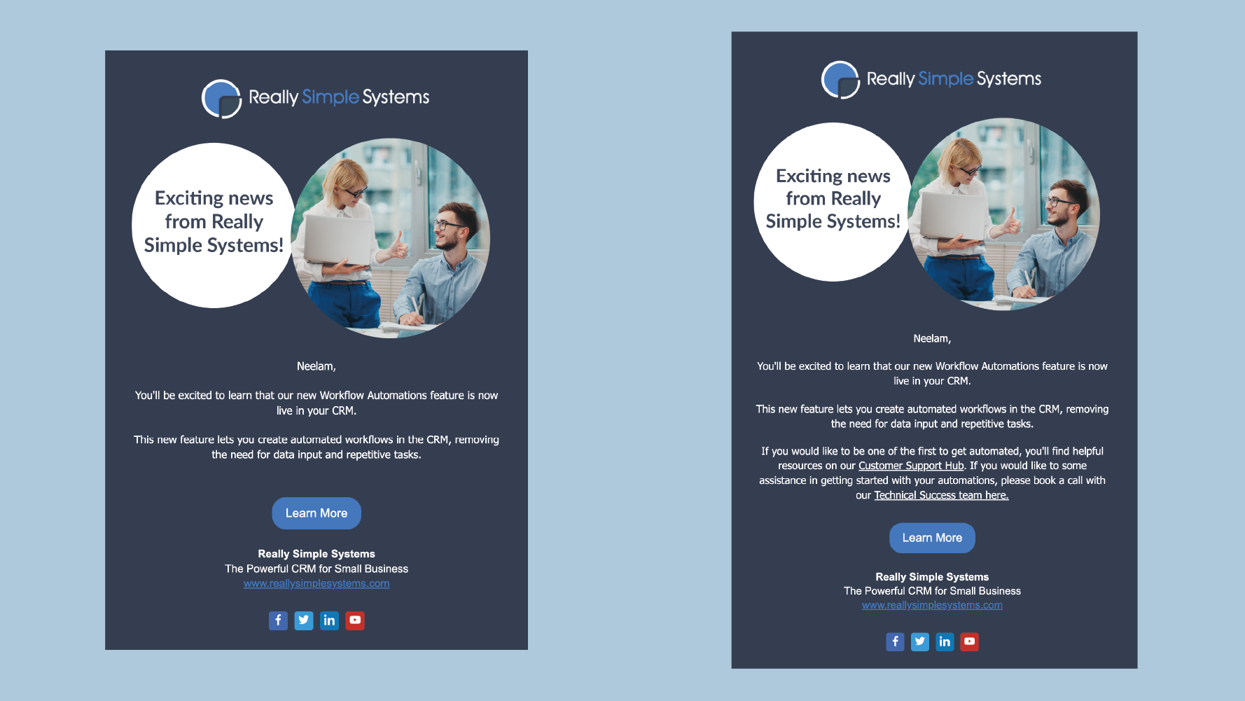 Length of copy example displayed in the Really Simple Systems CRM email builder