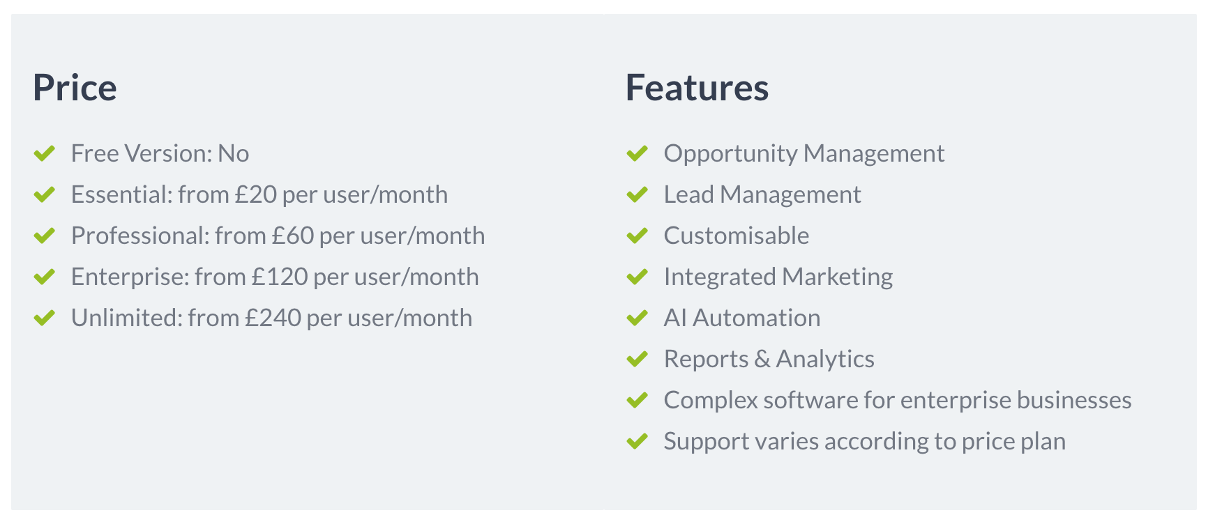 salesforce price features