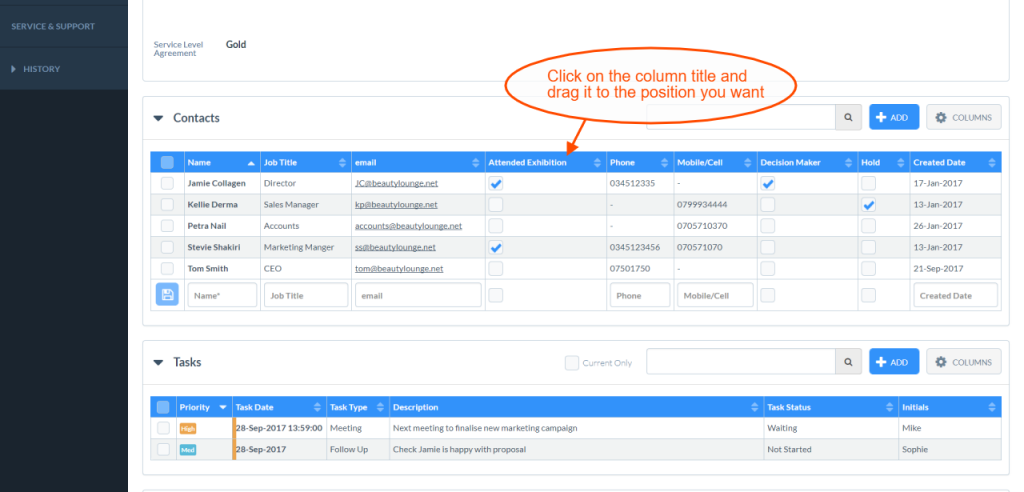 custom fields select columns